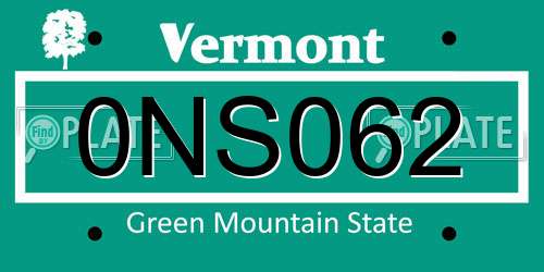 0NS062 Vermont License Plate