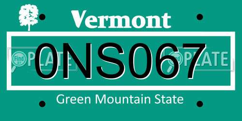 0NS067 Vermont License Plate