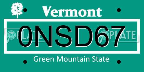 0NSD67 Vermont License Plate