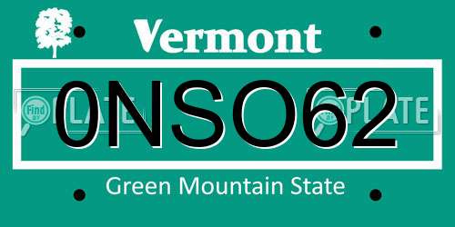 0NSO62 Vermont License Plate