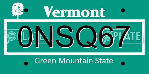 0NSQ67 Vermont License Plate