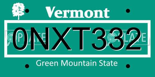 0NXT332 Vermont License Plate
