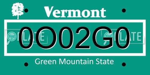 0O02G0 Vermont License Plate