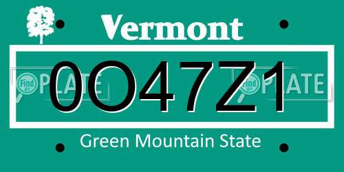 0O47Z1 Vermont License Plate
