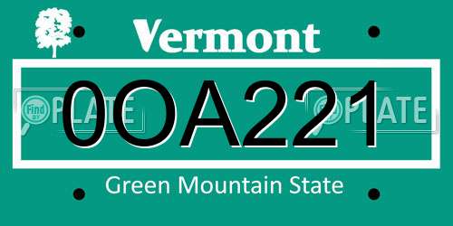 0OA221 Vermont License Plate