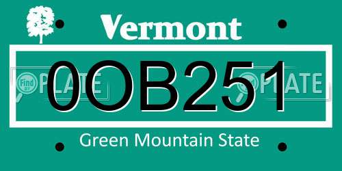 0OB251 Vermont License Plate