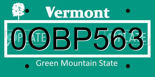 0OBP563 Vermont License Plate