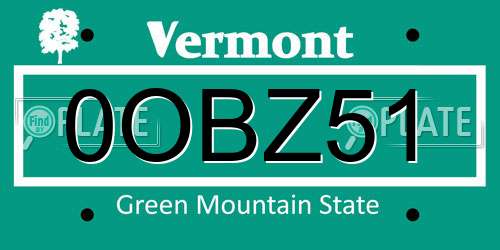 0OBZ51 Vermont License Plate