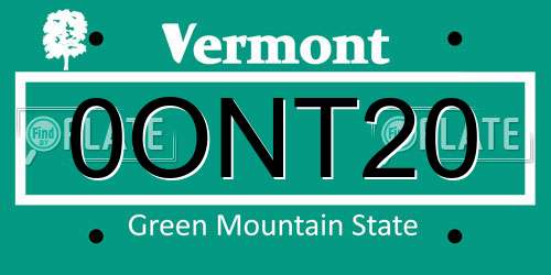 0ONT20 Vermont License Plate