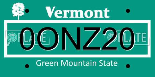 0ONZ20 Vermont License Plate