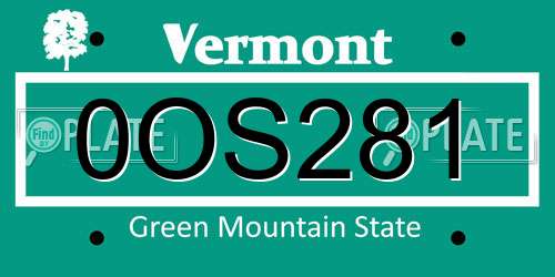 0OS281 Vermont License Plate