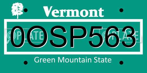 0OSP563 Vermont License Plate