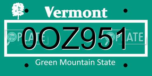 0OZ951 Vermont License Plate