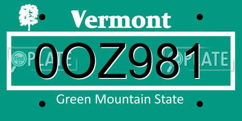 0OZ981 Vermont License Plate