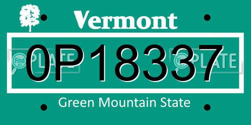 0P18337 Vermont License Plate