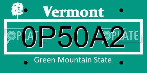 0P50A2 Vermont License Plate