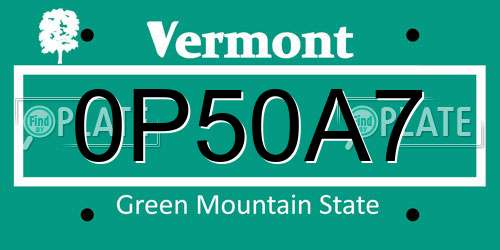 0P50A7 Vermont License Plate