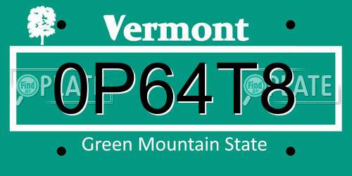 0P64T8 Vermont License Plate