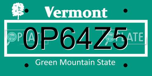 0P64Z5 Vermont License Plate