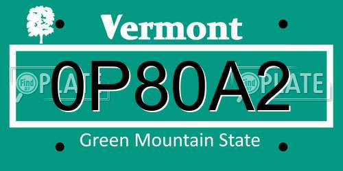 0P80A2 Vermont License Plate