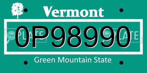 0P98990 Vermont License Plate