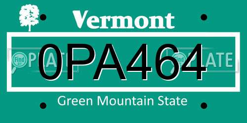 0PA464 Vermont License Plate