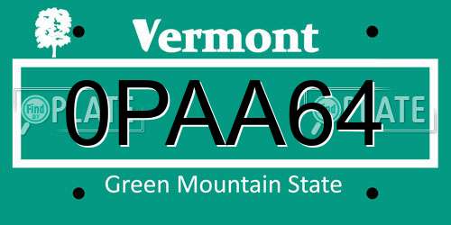0PAA64 Vermont License Plate