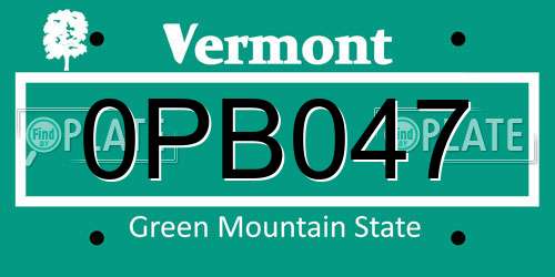 0PB047 Vermont License Plate