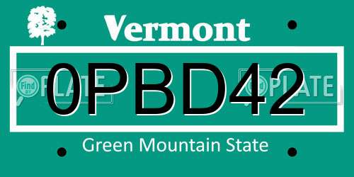 0PBD42 Vermont License Plate
