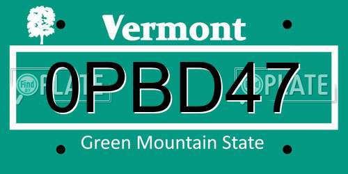 0PBD47 Vermont License Plate