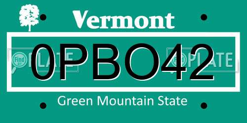 0PBO42 Vermont License Plate