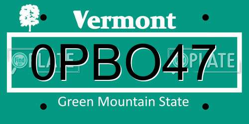 0PBO47 Vermont License Plate