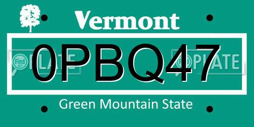 0PBQ47 Vermont License Plate