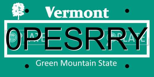 0PESRRY Vermont License Plate