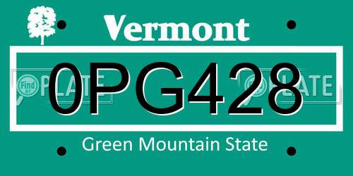 0PG428 Vermont License Plate