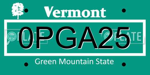 0PGA25 Vermont License Plate