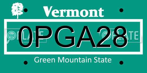 0PGA28 Vermont License Plate
