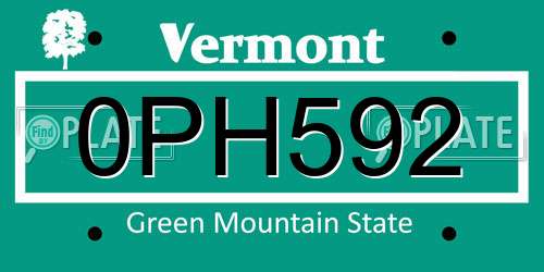 0PH592 Vermont License Plate