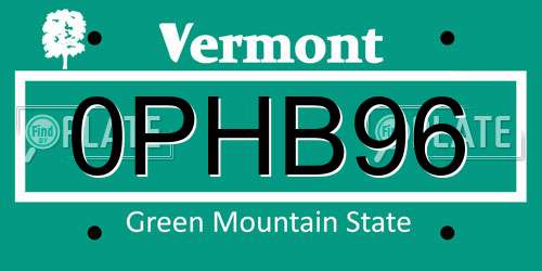 0PHB96 Vermont License Plate