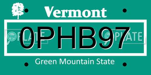 0PHB97 Vermont License Plate