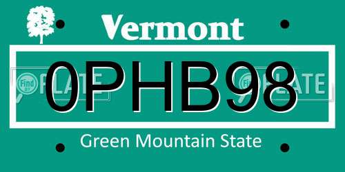 0PHB98 Vermont License Plate