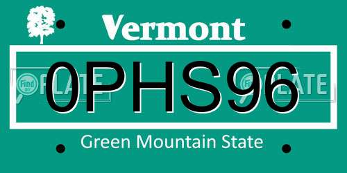 0PHS96 Vermont License Plate