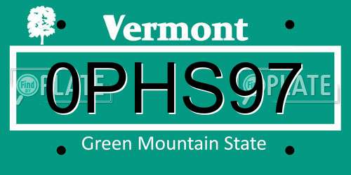 0PHS97 Vermont License Plate