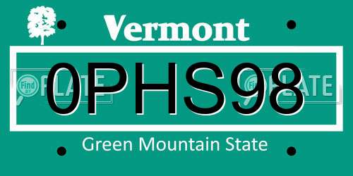 0PHS98 Vermont License Plate