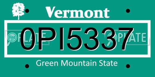 0PI5337 Vermont License Plate