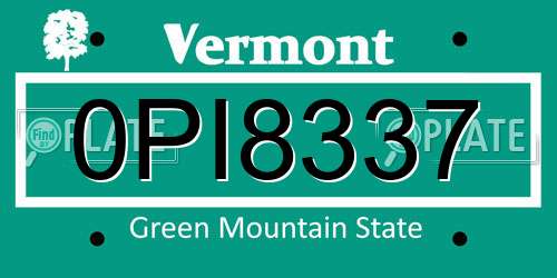 0PI8337 Vermont License Plate