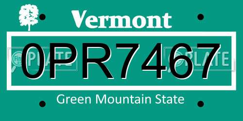0PR7467 Vermont License Plate