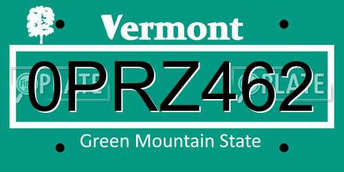 0PRZ462 Vermont License Plate