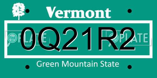 0Q21R2 Vermont License Plate