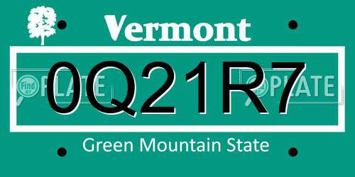 0Q21R7 Vermont License Plate